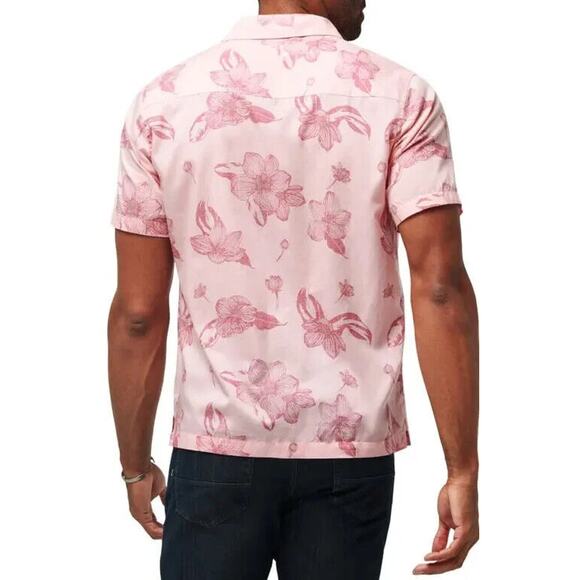 TRAVIS MATHEW Yacht Rockin Floral Camp Shirt Peach Pink Button Up LS - Picture 4 of 11